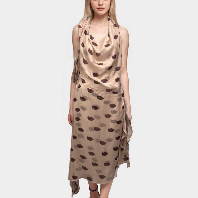 Stella Mccartney Dusty Pink Silk Backless Lipstick Print Dress