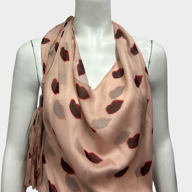 Stella Mccartney Dusty Pink Silk Backless Lipstick Print Dress