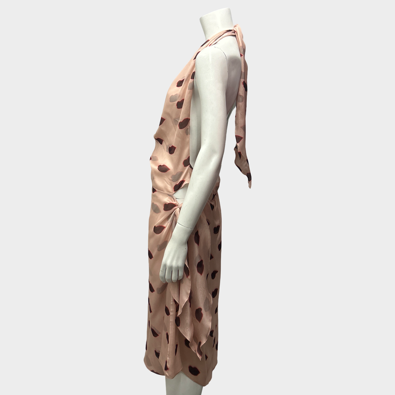 Stella Mccartney Dusty Pink Silk Backless Lipstick Print Dress