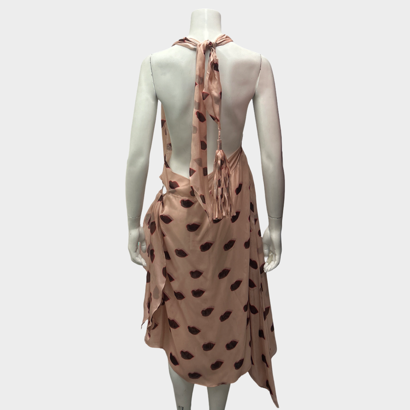 Stella Mccartney Dusty Pink Silk Backless Lipstick Print Dress