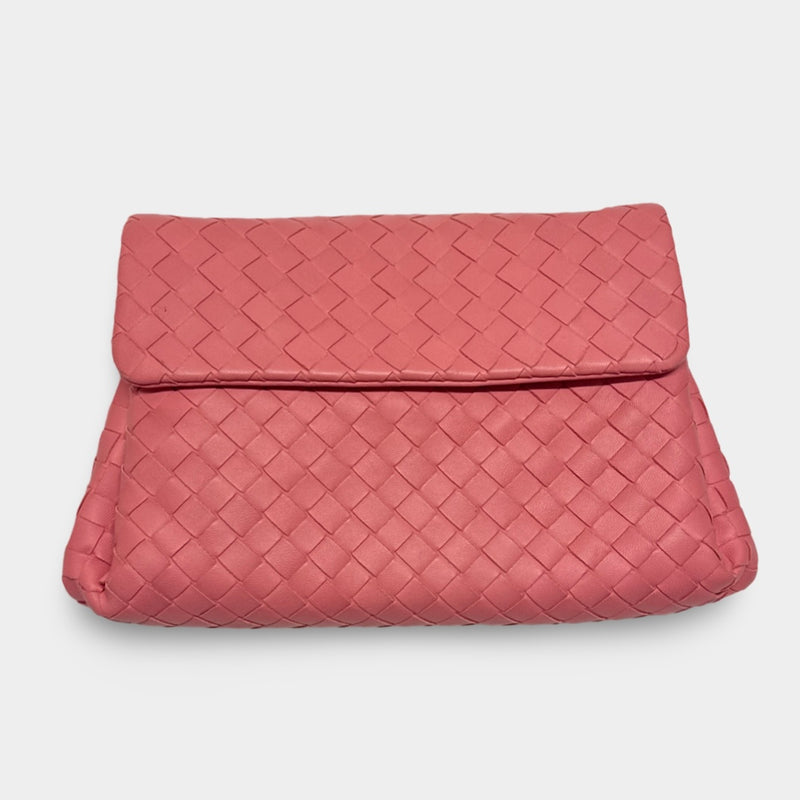 Bottega Veneta Women's Intrecciato Woven Small Pink Leather Clutch Bag