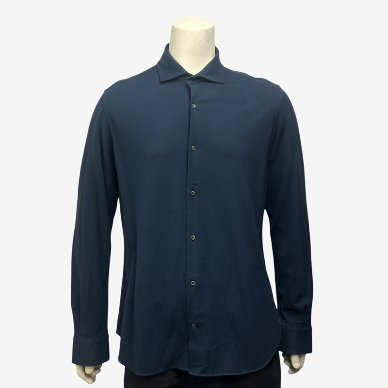 Loro Piana navy blue cotton button-down shirt