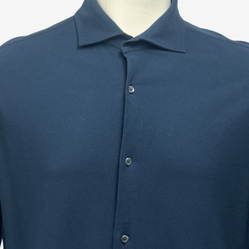 Loro Piana navy blue cotton button-down shirt