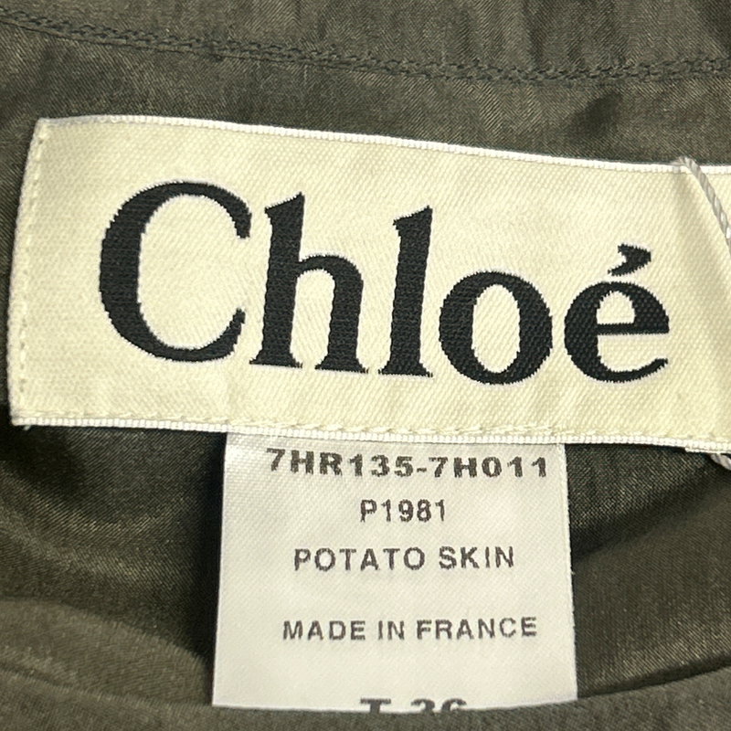 Chloé Khaki Green Silk Dress WIth Ruffle Design