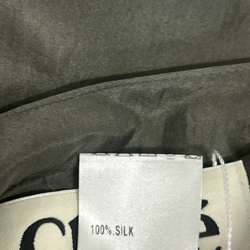 Chloé Khaki Green Silk Dress WIth Ruffle Design