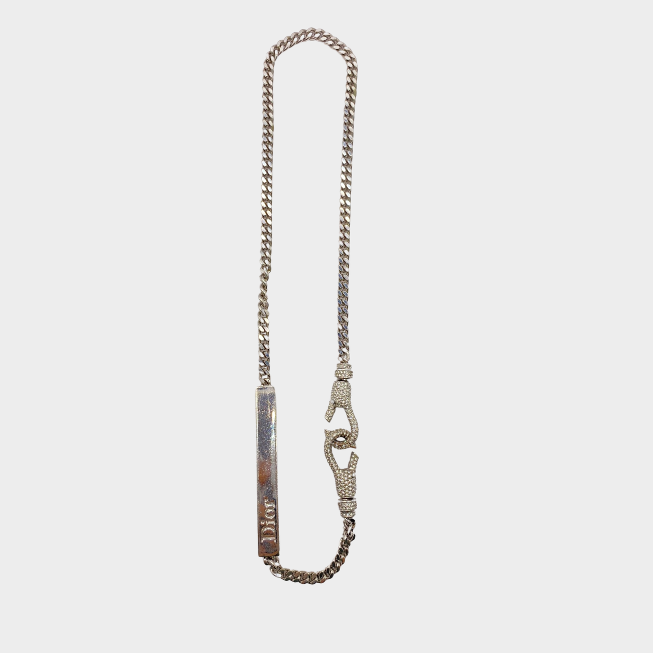 Dior women s silver metal plate Y2K necklace with crystal