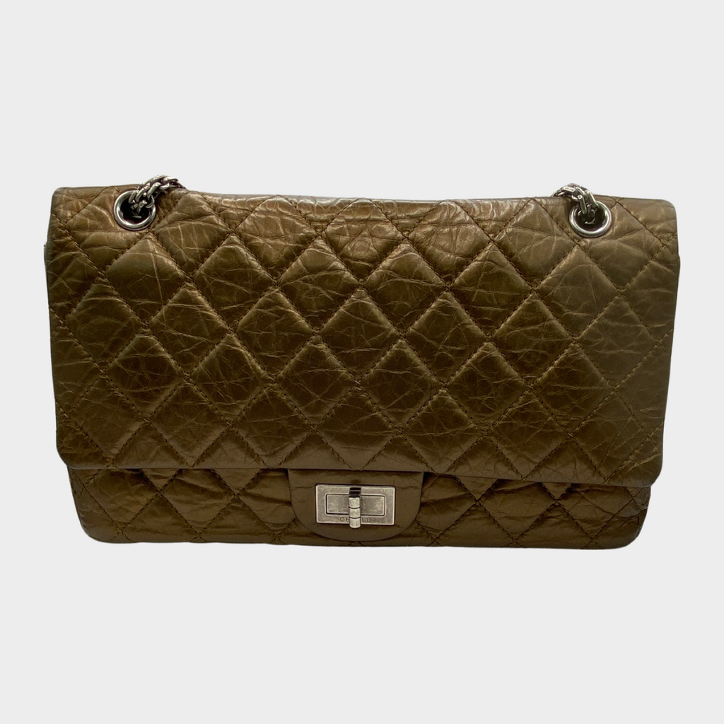 Chanel women s brown metallic quilted leather double flap handbag Loop Generation