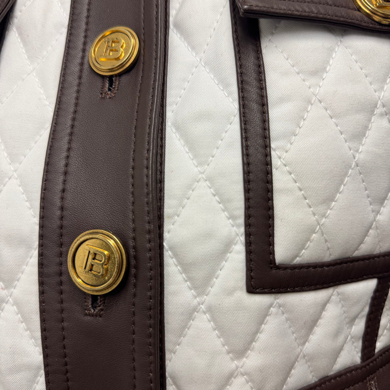 Balmain Women's Quilted White and Brown Jacket