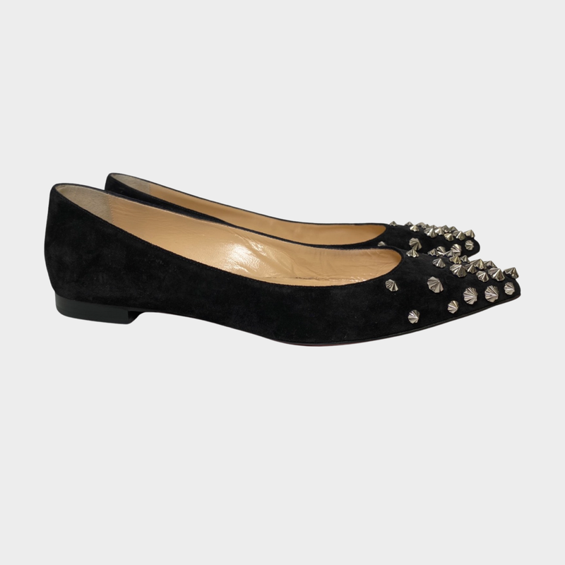 Christian Louboutin women's black suede flats with silver rockstud