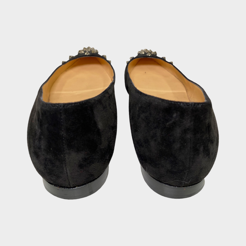 Christian Louboutin women's black suede flats with silver rockstud