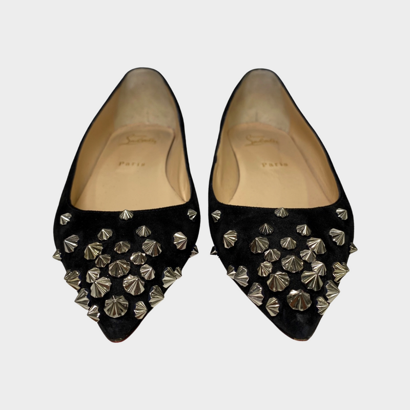 Christian Louboutin women's black suede flats with silver rockstud