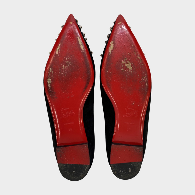 Christian Louboutin women's black suede flats with silver rockstud