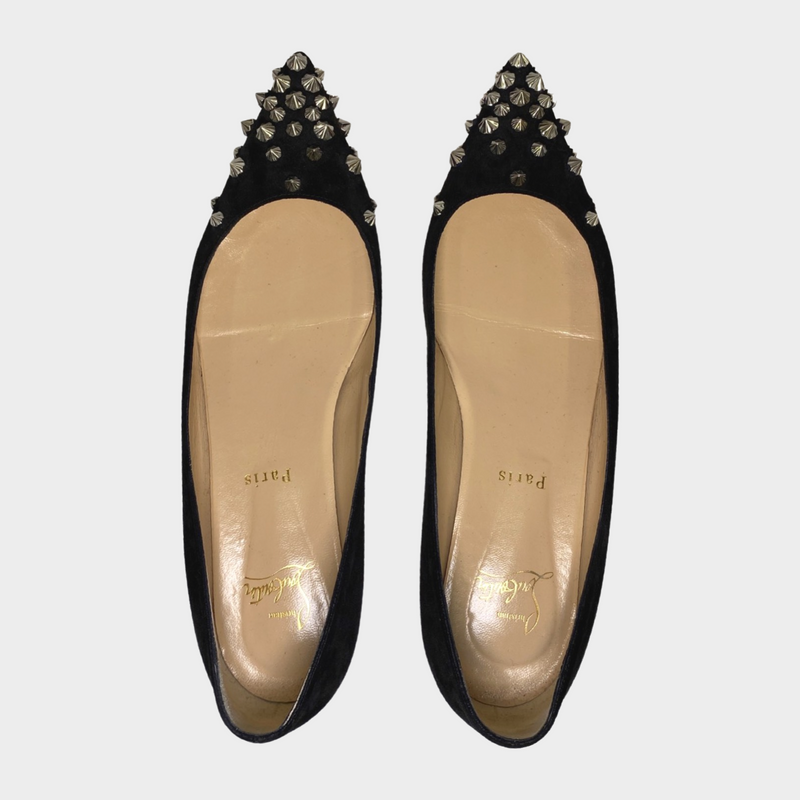 Christian Louboutin women's black suede flats with silver rockstud