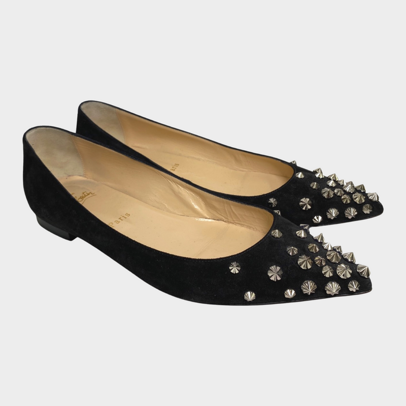 Christian Louboutin women's black suede flats with silver rockstud
