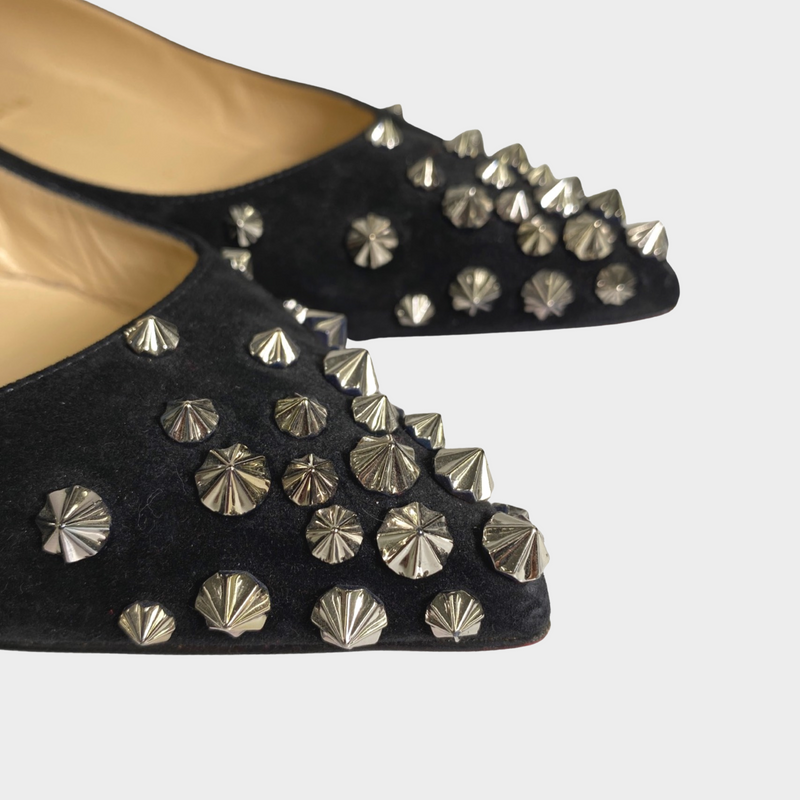Christian Louboutin women's black suede flats with silver rockstud