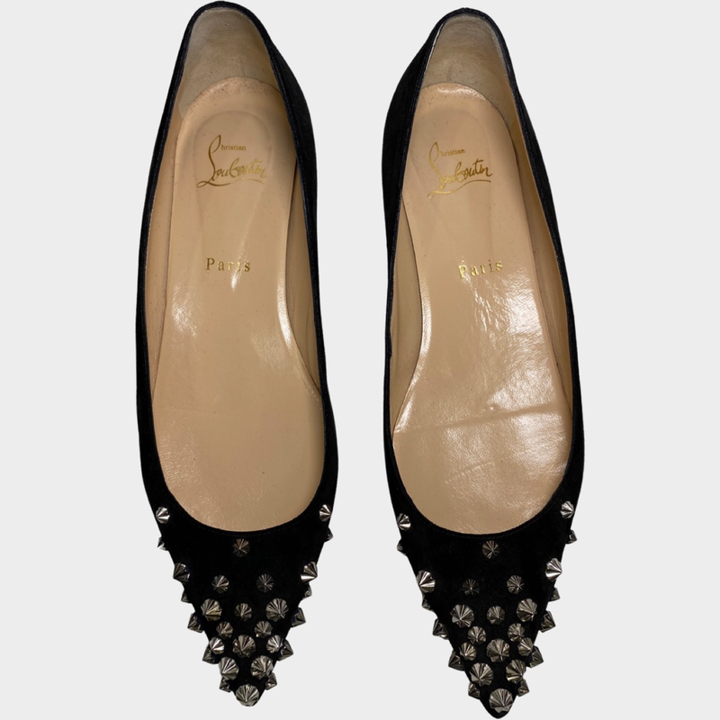 Christian Louboutin women's black suede flats with silver rockstud