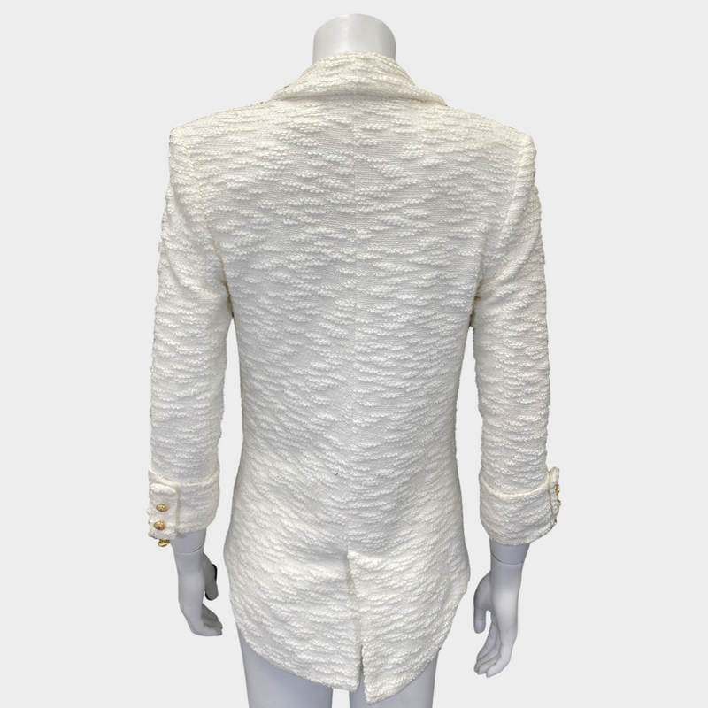 BALMAIN women's white tweed double-breasted jacket