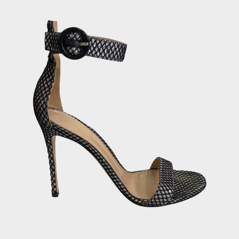 Gianvito Rossi black and silver sandal heels