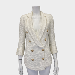 BALMAIN women's white tweed double-breasted jacket