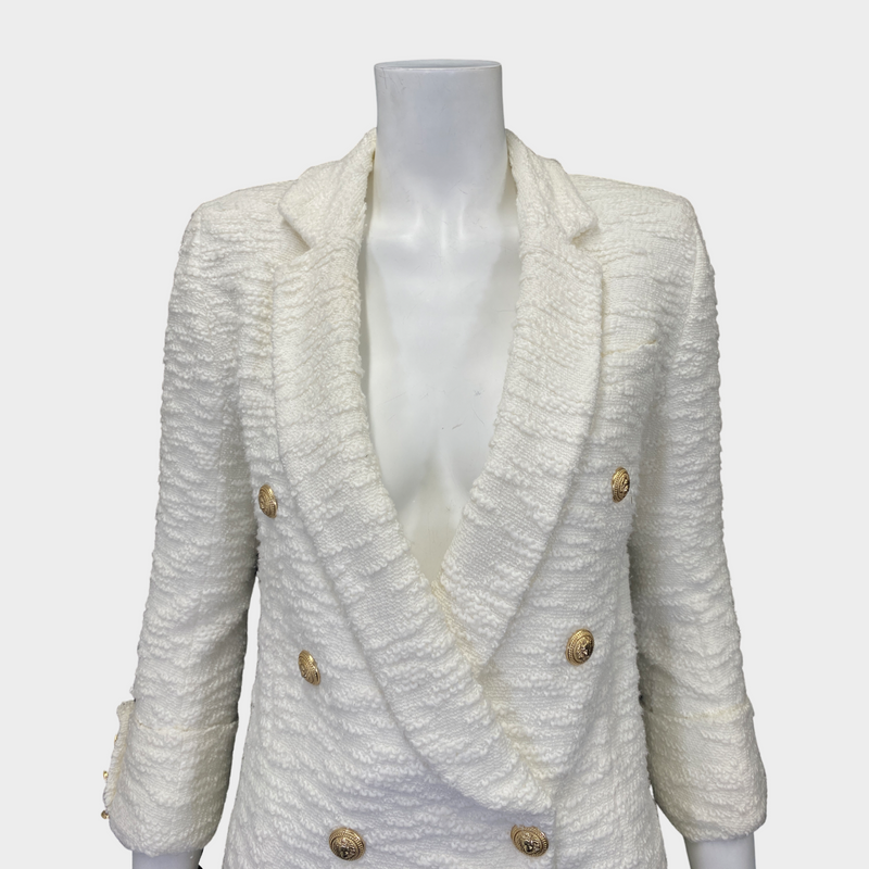 BALMAIN women's white tweed double-breasted jacket
