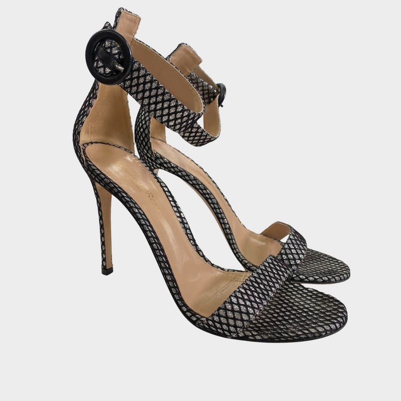 Gianvito Rossi black and silver sandal heels