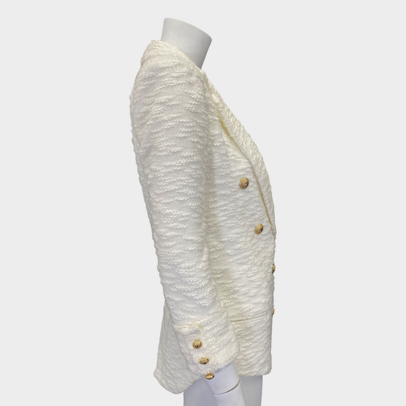 BALMAIN women's white tweed double-breasted jacket