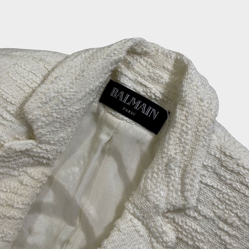 BALMAIN women's white tweed double-breasted jacket