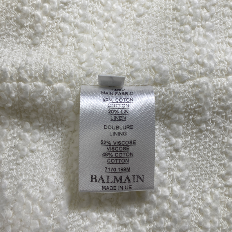 BALMAIN women's white tweed double-breasted jacket