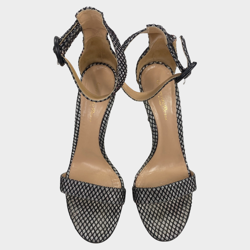 Gianvito Rossi black and silver sandal heels