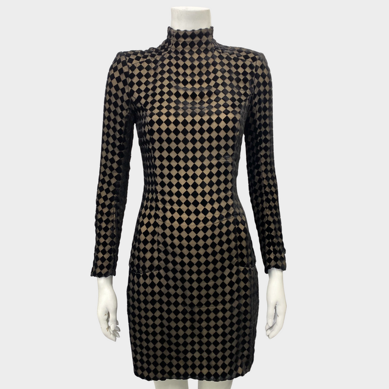 Balmain black and beige silk velvet mini dress