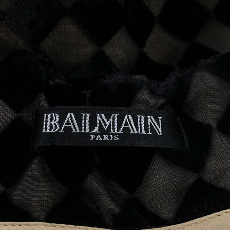 Balmain black and beige silk velvet mini dress