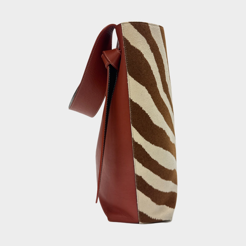 Céline brown zebra print twisted cabas tote with pouch