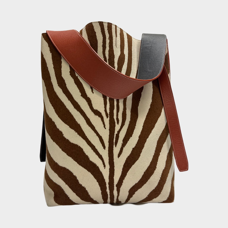 Céline brown zebra print twisted cabas tote with pouch