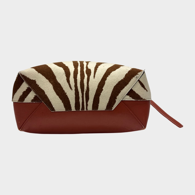 Céline brown zebra print twisted cabas tote with pouch