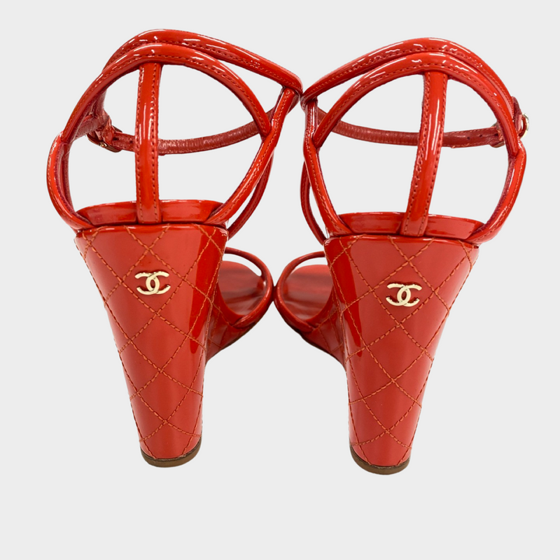 Chanel orange patent leather platform sandals