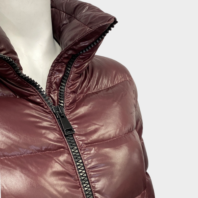 Moncler women's burgundy short down puffer jacket