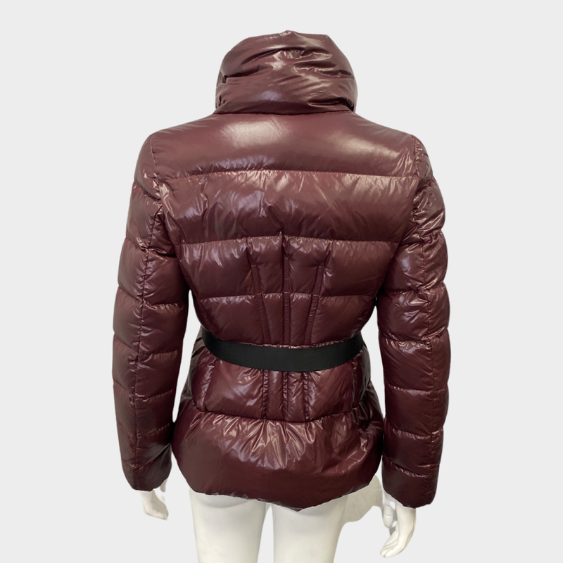 Moncler women's burgundy short down puffer jacket