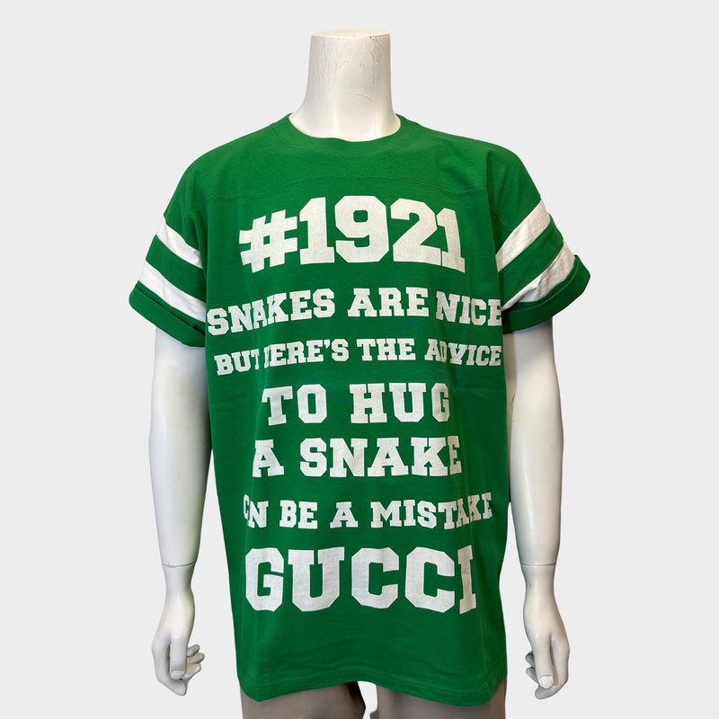 Gucci men's green 1921 logo print t-shirt