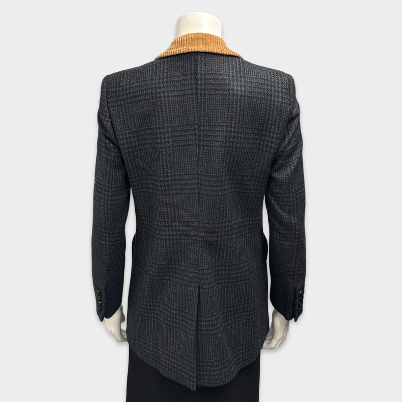 BLAZÉ Milano Women's Grey and Navy Blazer with a brown collar