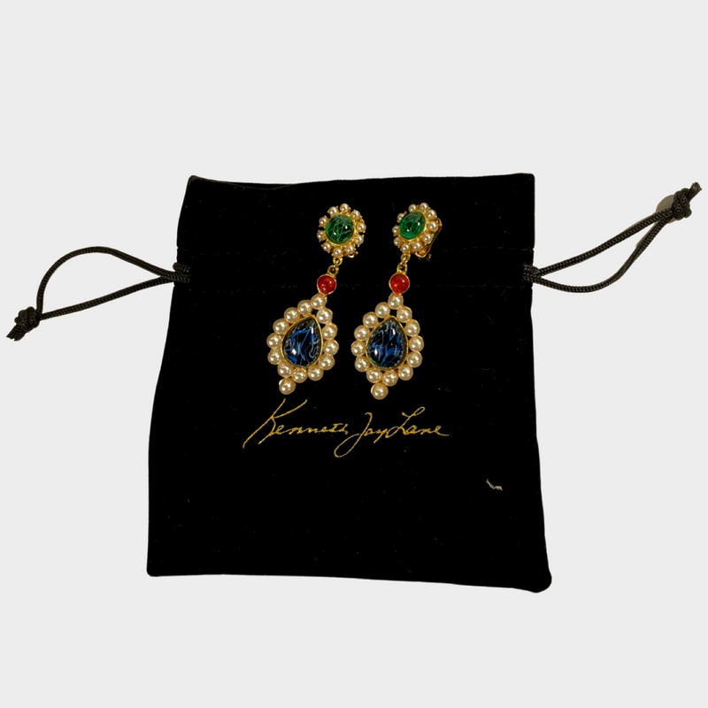 Kenneth Jay Lane gold pearl earrings