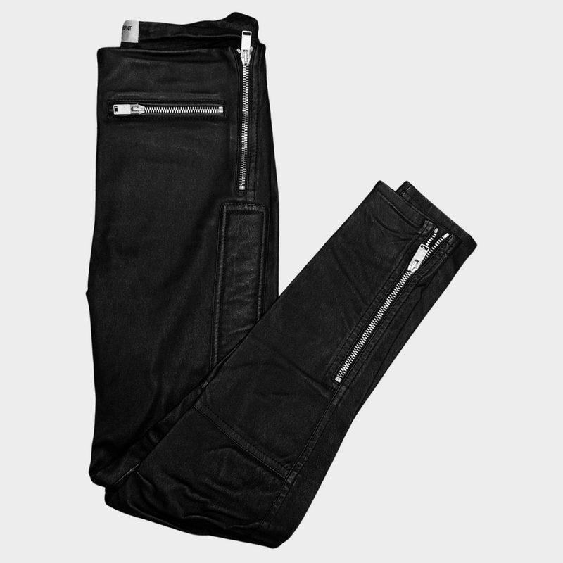 Saint Laurent women's black lambskin leather slim trousers