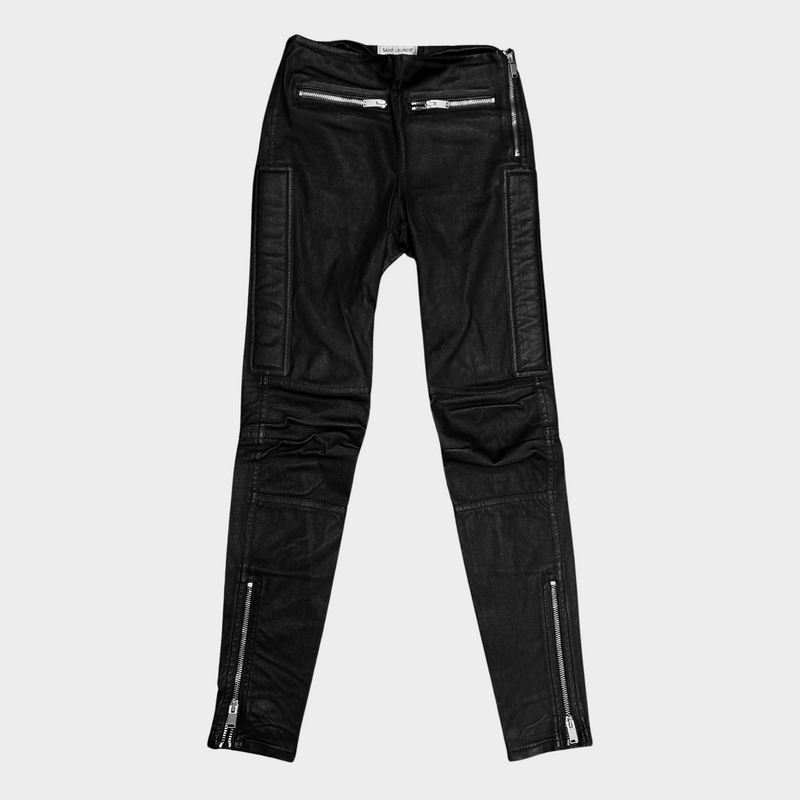 Saint Laurent women's black lambskin leather slim trousers