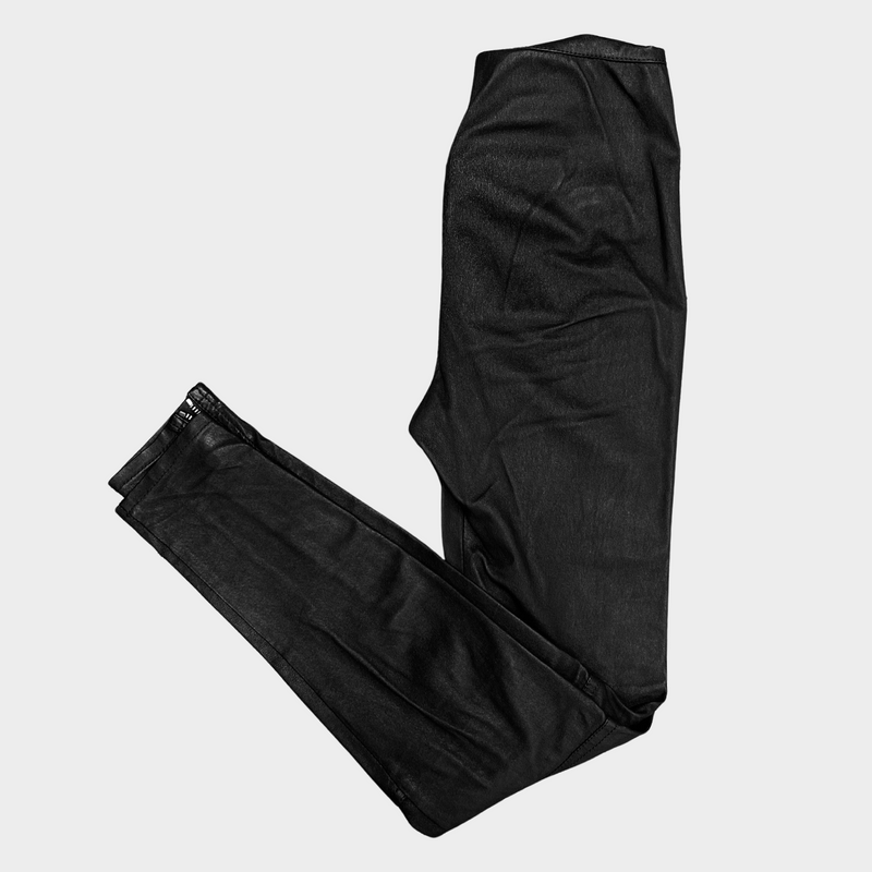Saint Laurent women's black lambskin leather slim trousers