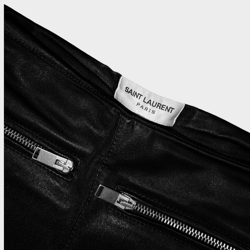 Saint Laurent women's black lambskin leather slim trousers