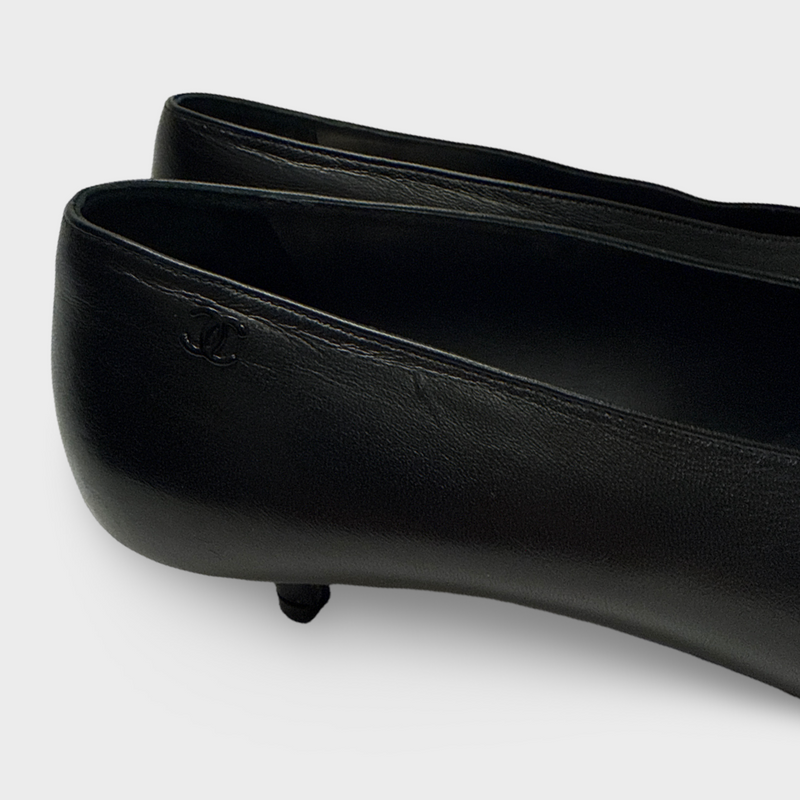 Chanel Women's Kitten-heel Black Leather Pumps