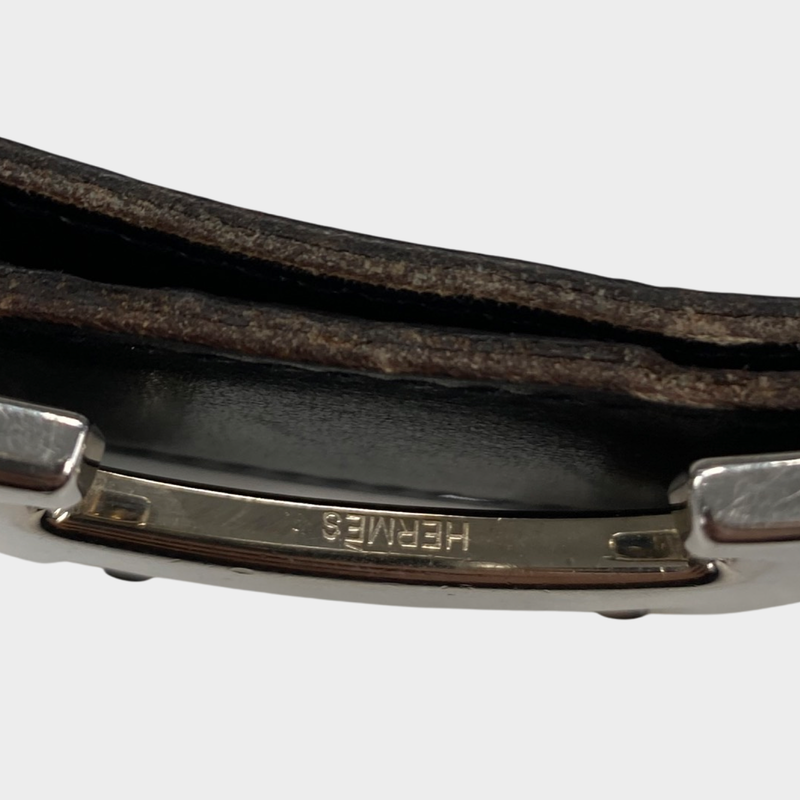 Hermès men's black leather belt with silver H buckle