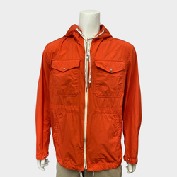 Moncler men's orange rain jacket with front zipper