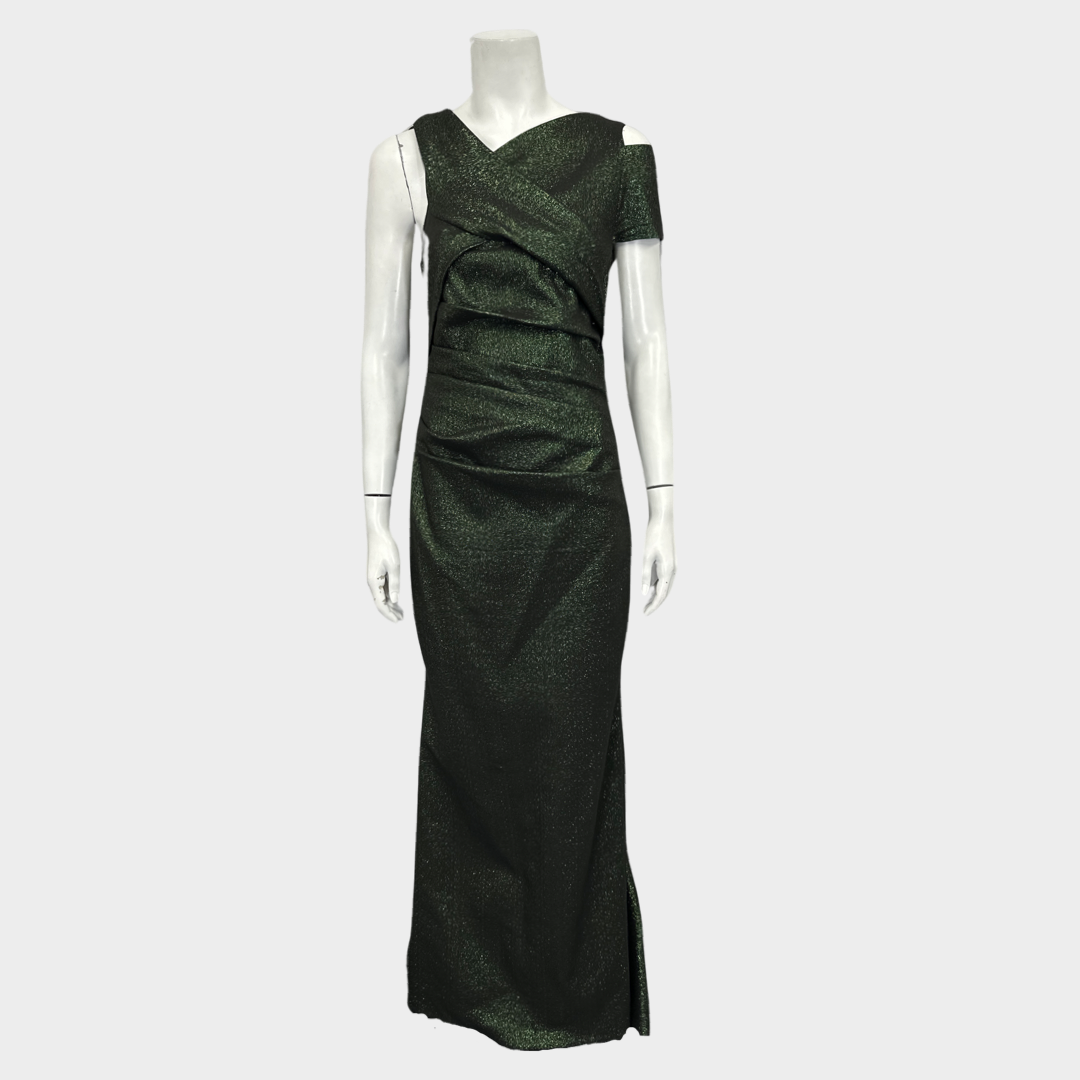 TALBOT RUNHOF shimmering green moss draped maxi dress Loop Generation TALBOT RUNHOF shimmering green moss draped maxi dress Loop Generation