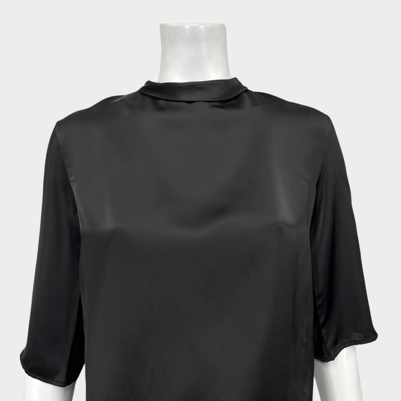 Lemaire women's black viscose 3/4 sleeved blouse with irregular collar detail