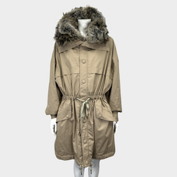 Stella McCartney women's camel cotton and faux fur parka coat with hood